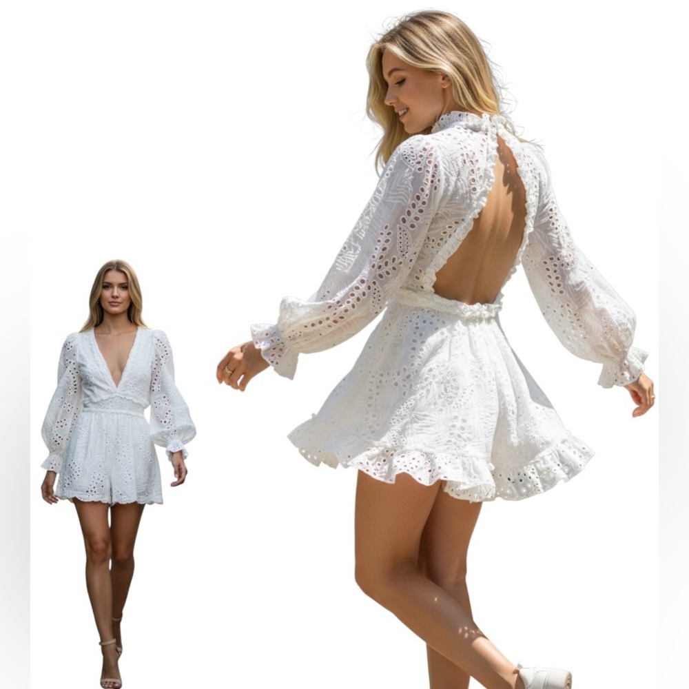 White Eyelet Lace Romper